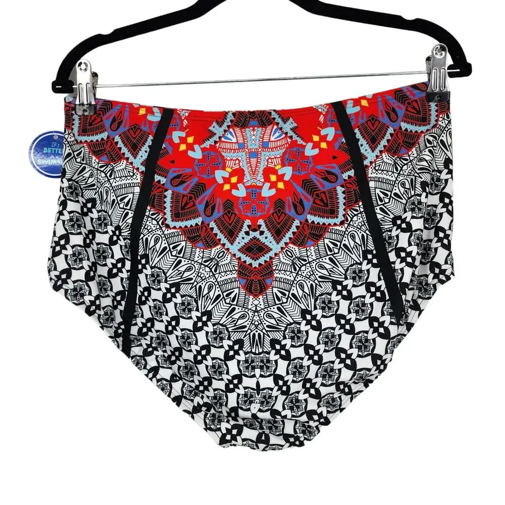 Swimsuits For All Full Coverage High Waist Bandana Print Bikini Bottoms Size 16